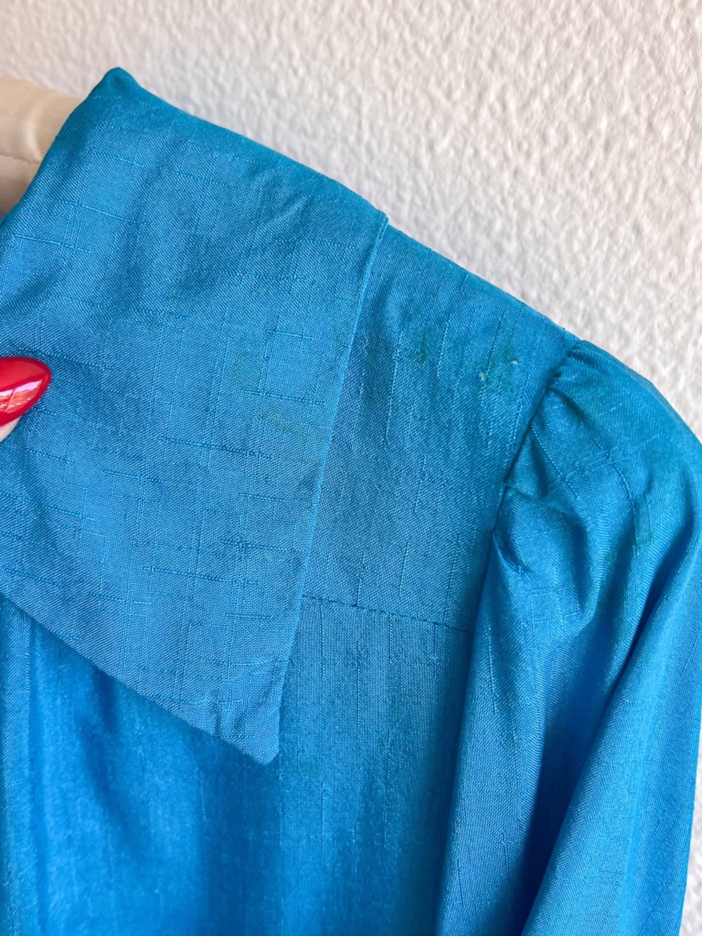 Vintage 1970s Teal Silk Dress With Tie (M) - Picture 11 of 15